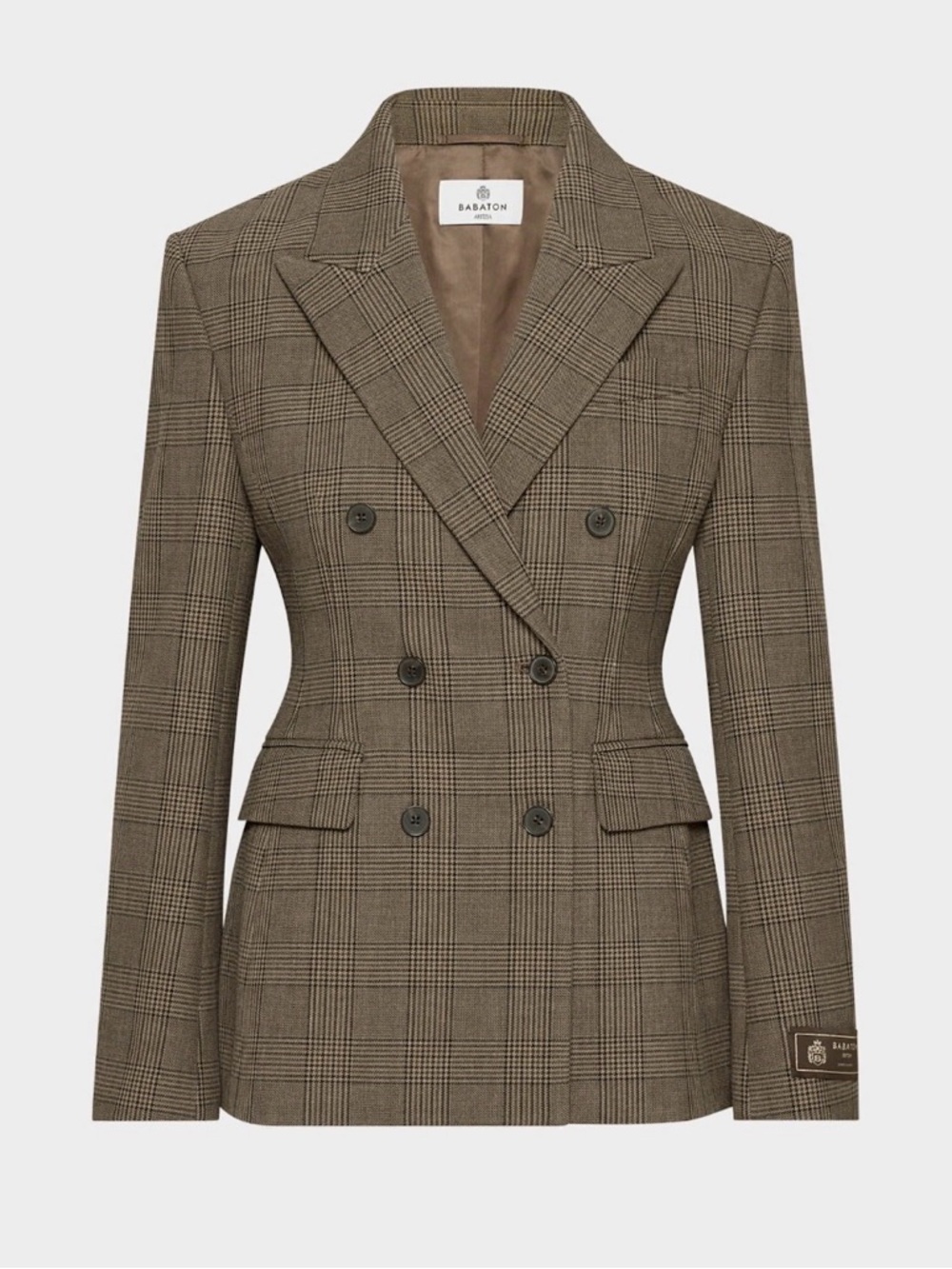 Babaton Plaid Double-Breasted Blazer in Brown